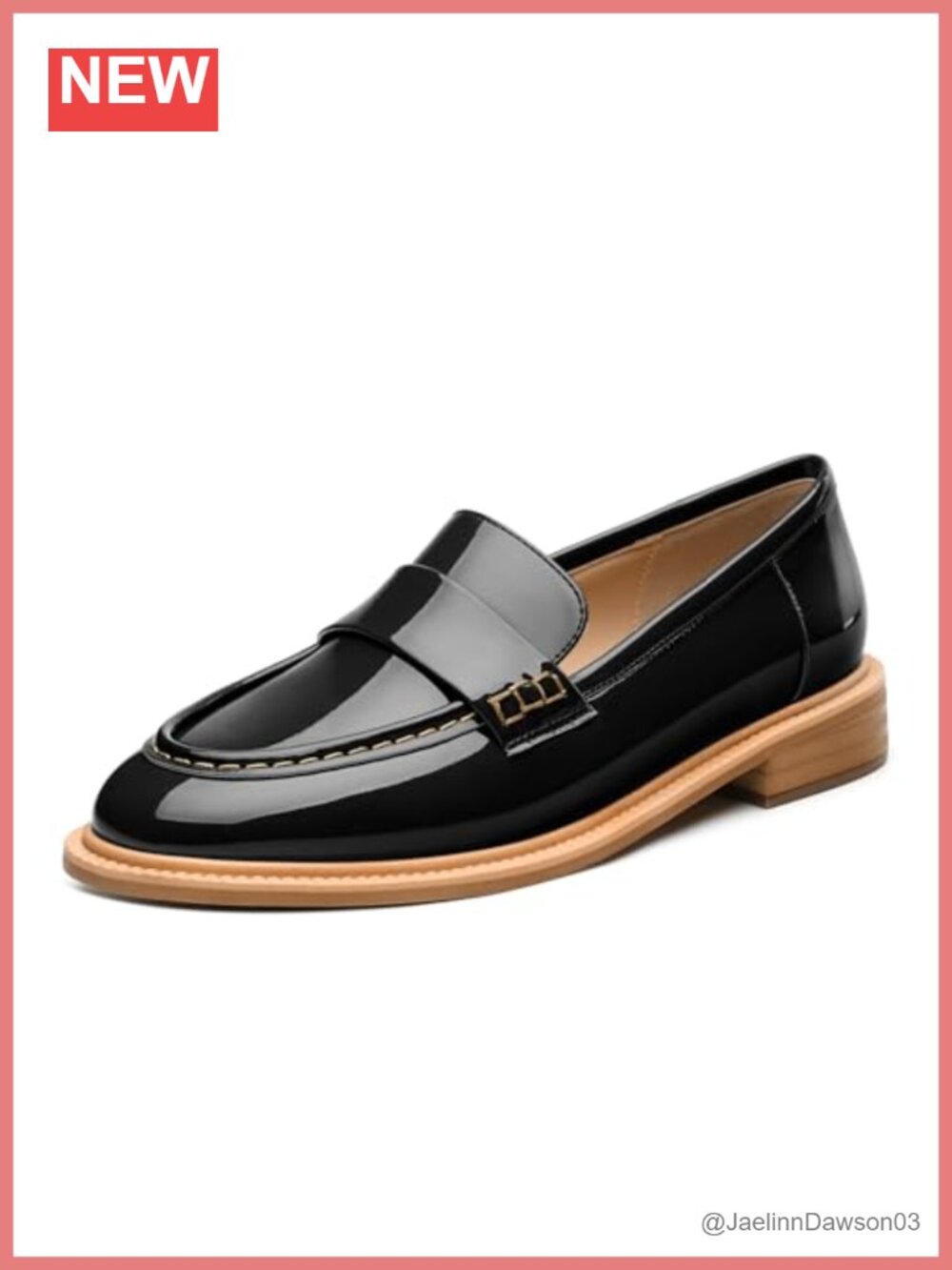 Patent Leather Slip On Loafers Low Chunky Block Heel Round Toe Dress Shoes